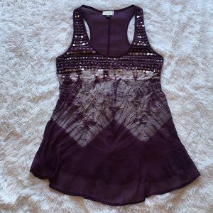 Purple Sheer Sequin Racerback Tank Top, L